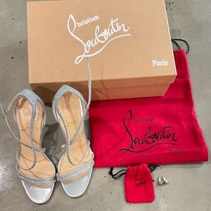 Christian Louboutin Sparkly Strappy Heels with box, bag, tip replacements sz 35